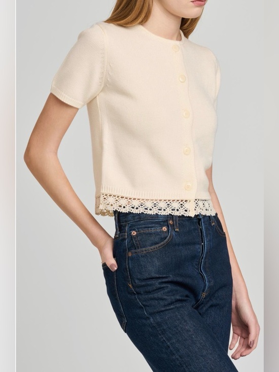 WAYF Carine Lace Trim Button Front Cardigan in Cream Juinor’s Size Small - Picture 2 of 4